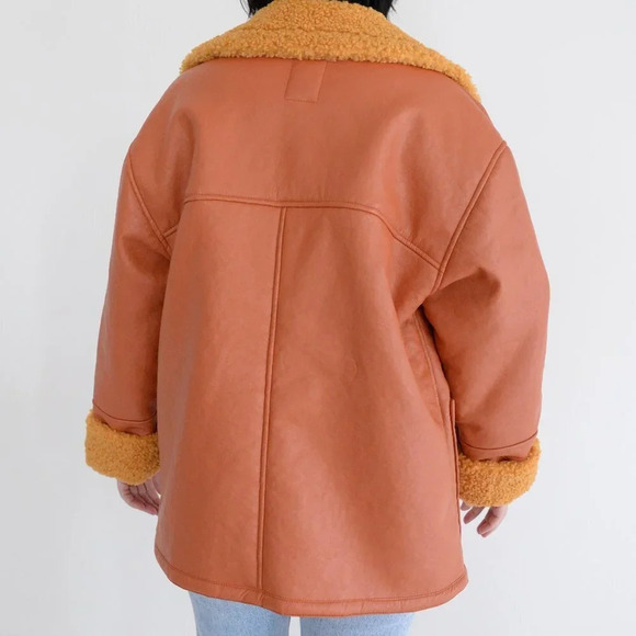 We The Free Kaja Vegan Bonded Leather Peacoat Rust Bomber Jacket Boho M - Picture 3 of 12